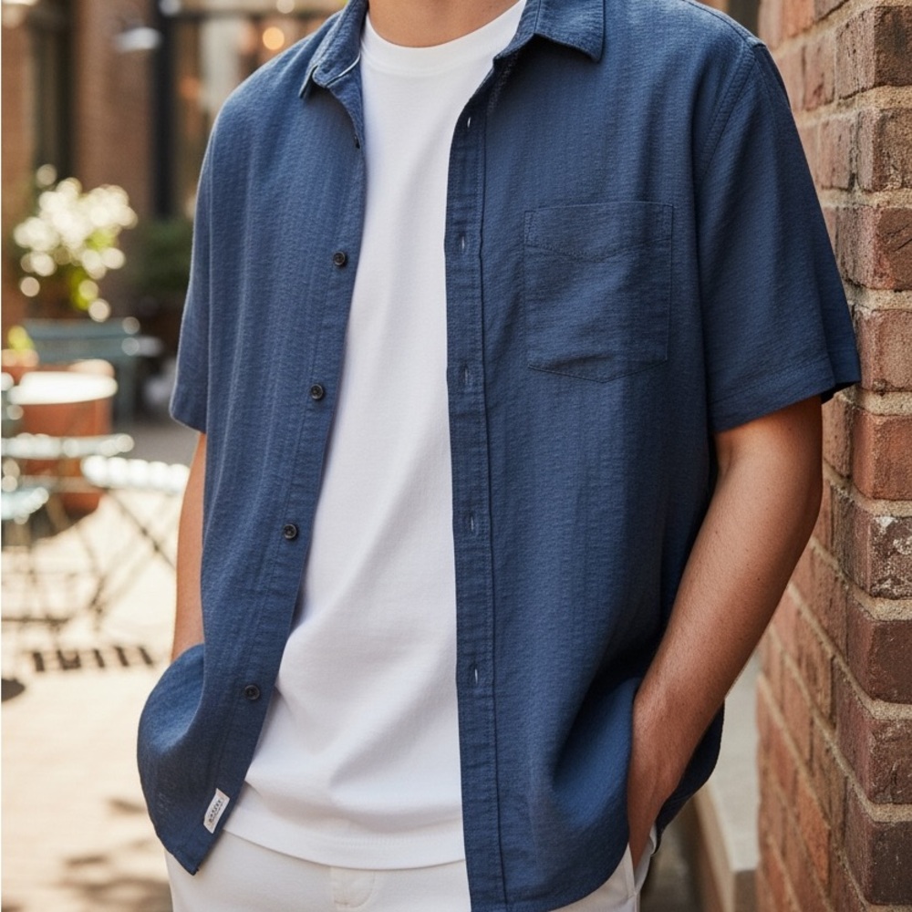 Casual Navy Button Down Shirt for Men